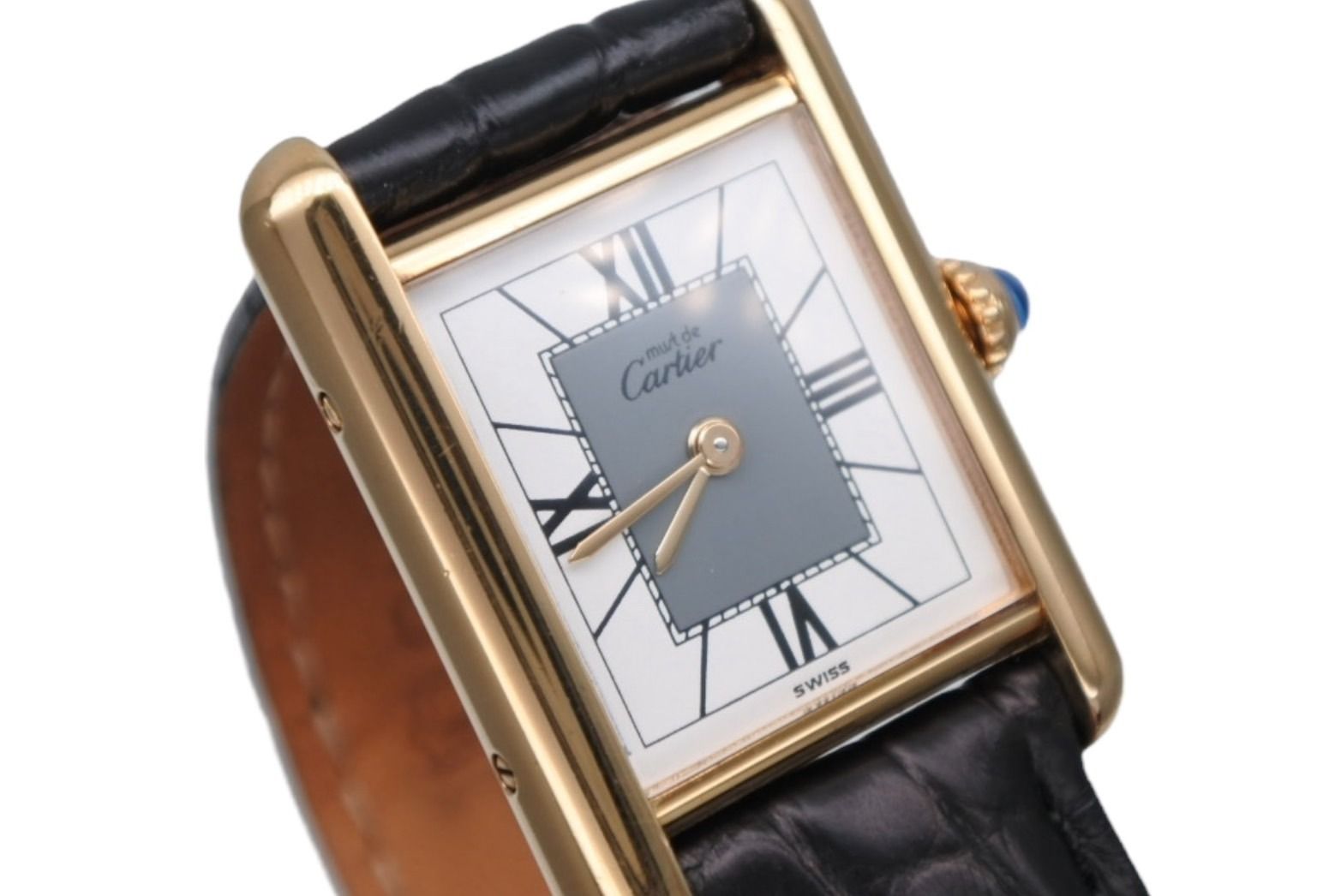 CARTIER カルティエ マストタンク ヴェルメイユ SM 腕時計 W1004054 クォーツ アリゲーターベルト ブラック レディース 4b008175