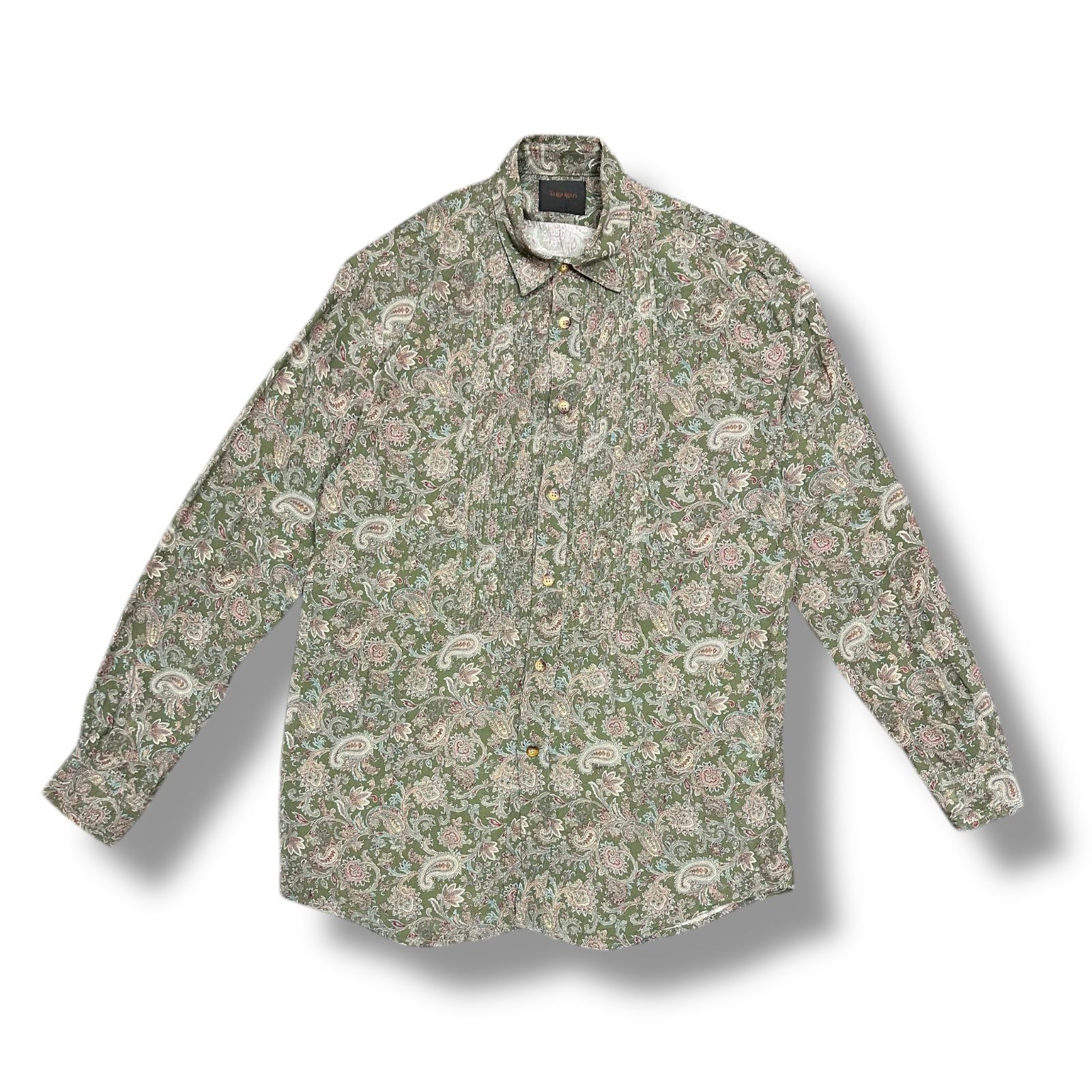 参考上代41800円 Taiga Igari 22AW Tuxedo Shirt タキシードシャツ 長袖シャツ ドレスシャツ タイガイガリ TI3008 グリーン L 80055A7