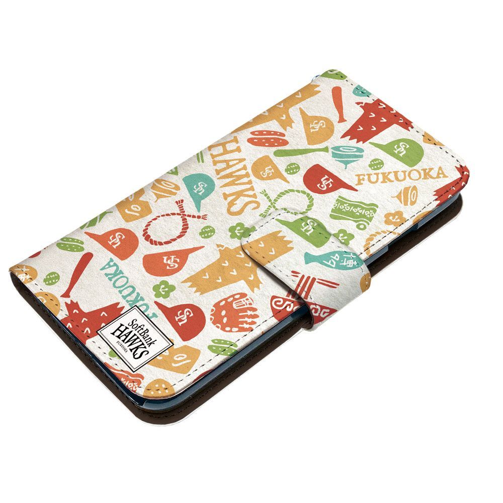 Softbank HAWKS 正規品 Pixel 9 Pro ケース 手帳型 スマホケース [デザイン:10.手描きパターン(OR系)/マグネットハンドあり] 福岡 ソフトバンク ホークス パターン グッズ