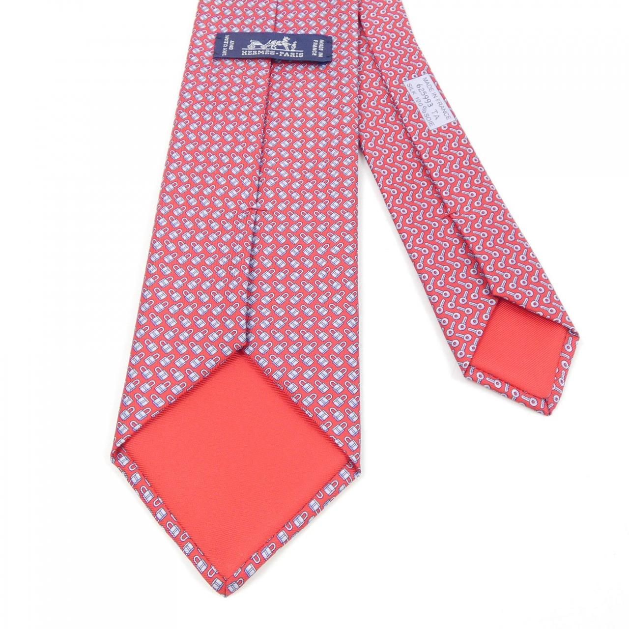 HERMES 幾何学模様 シルクネクタイ 赤 未使用 未使用タグ付 箱付 袋