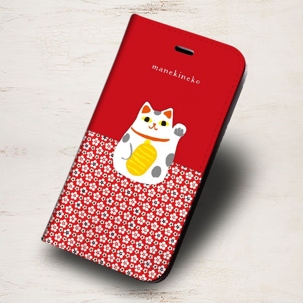 iPhone16 他 手帳型 ケース 招き猫＆招き猫いっぱい iPhone SE 8
