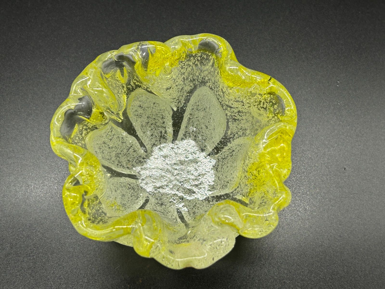 岩田硝子 泡ガラス フラワーベース 花器 小物入れ 黄色 昭和