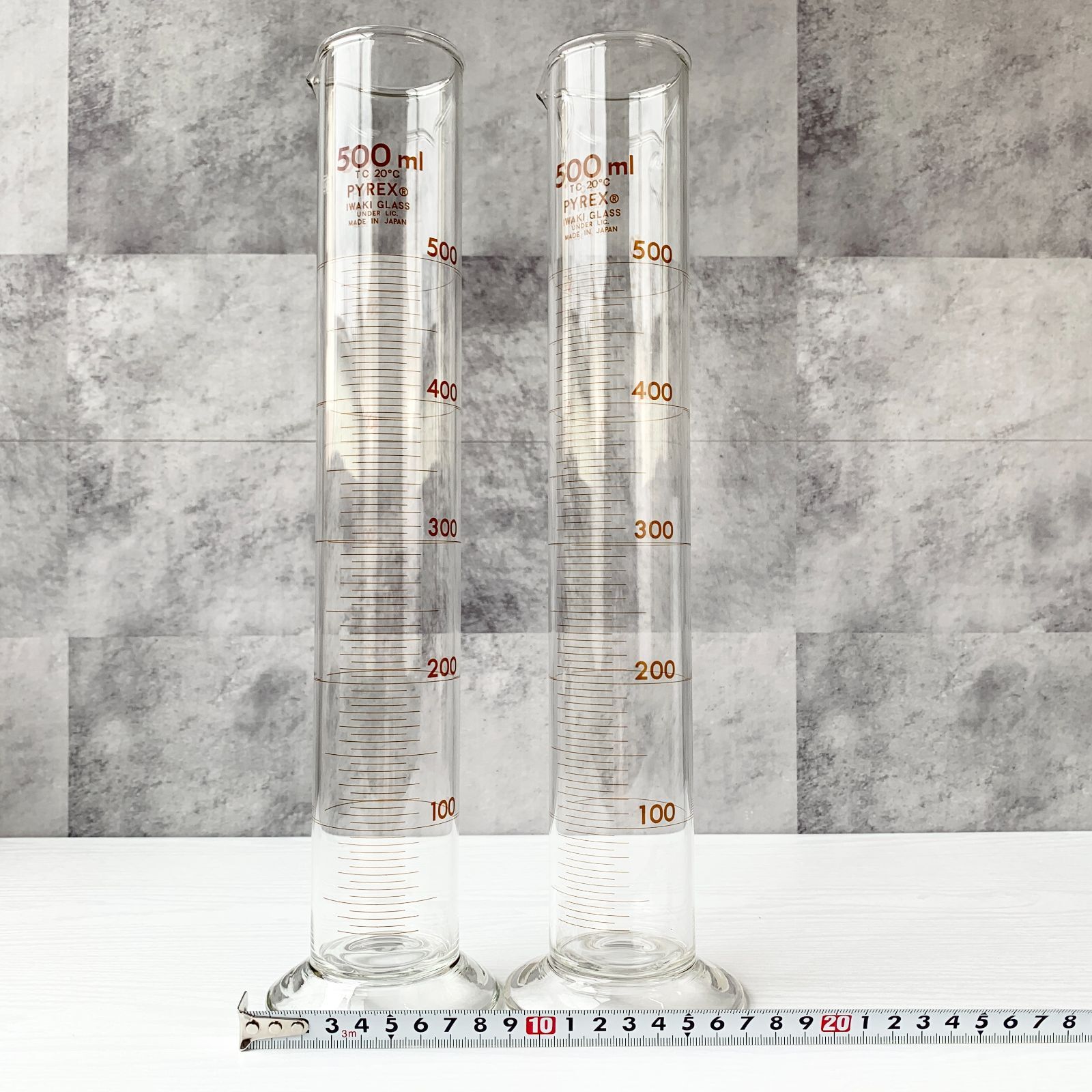 IWAKI GLASS メスシリンダー 500ml 2本セット PYREX 日本製 岩城硝子 