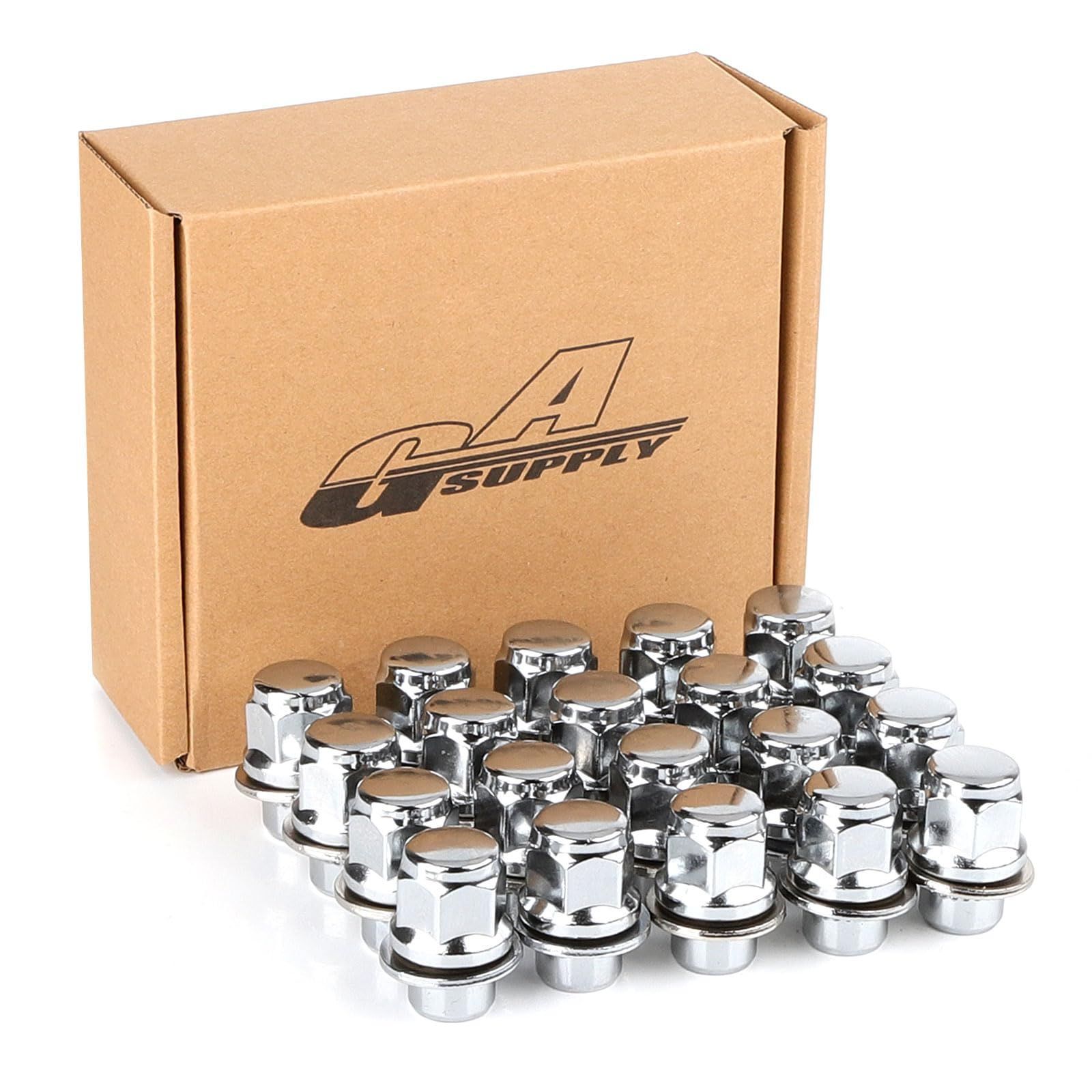 GAsupply 『トヨタ』純正タイプ 車用ホイールナット M12 x P1.5 平面座 21HEX 長さ37mm スチール製 ショート レーシングナット 20個セット クローム