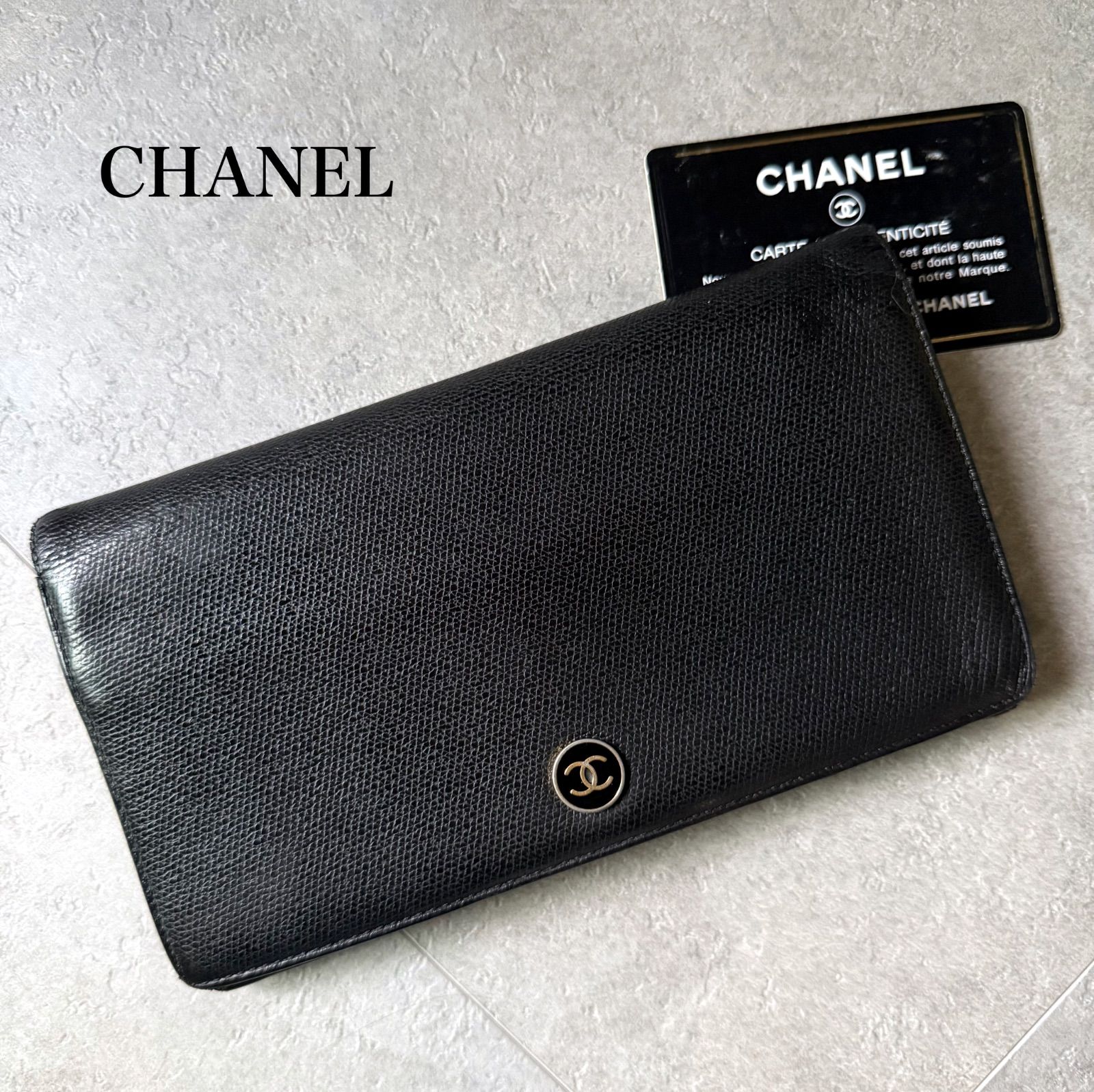 CHANEL シャネル ココボタン 二つ折り長財布 ブラック ゴールド金具 