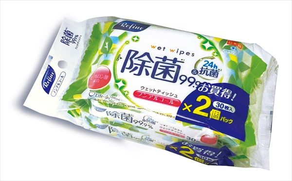 【まとめ買い-36点セット】リファインノンアルコールおでかけ３０枚×２個パック 【 ライフ堂 】 【 ウェットティッシュ 】