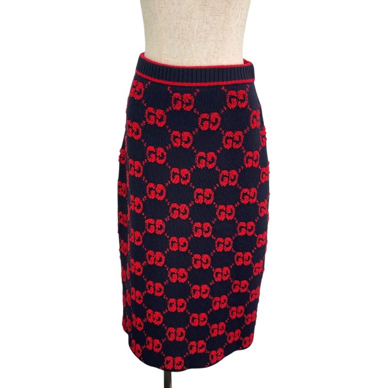 グッチ GUCCI GG総柄ニットスカート 713301 ネイビー ウール レディース スカート