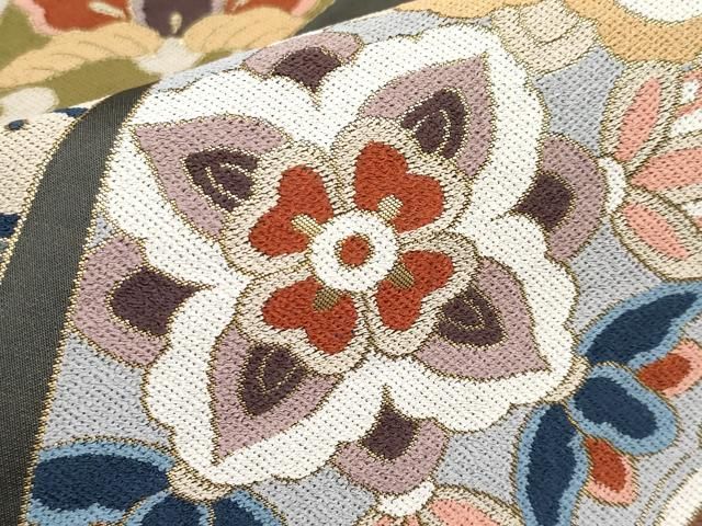 平和屋本店□極上 西陣 白綾苑大庭 六通柄袋帯 唐織 熨斗吉祥花文 金糸