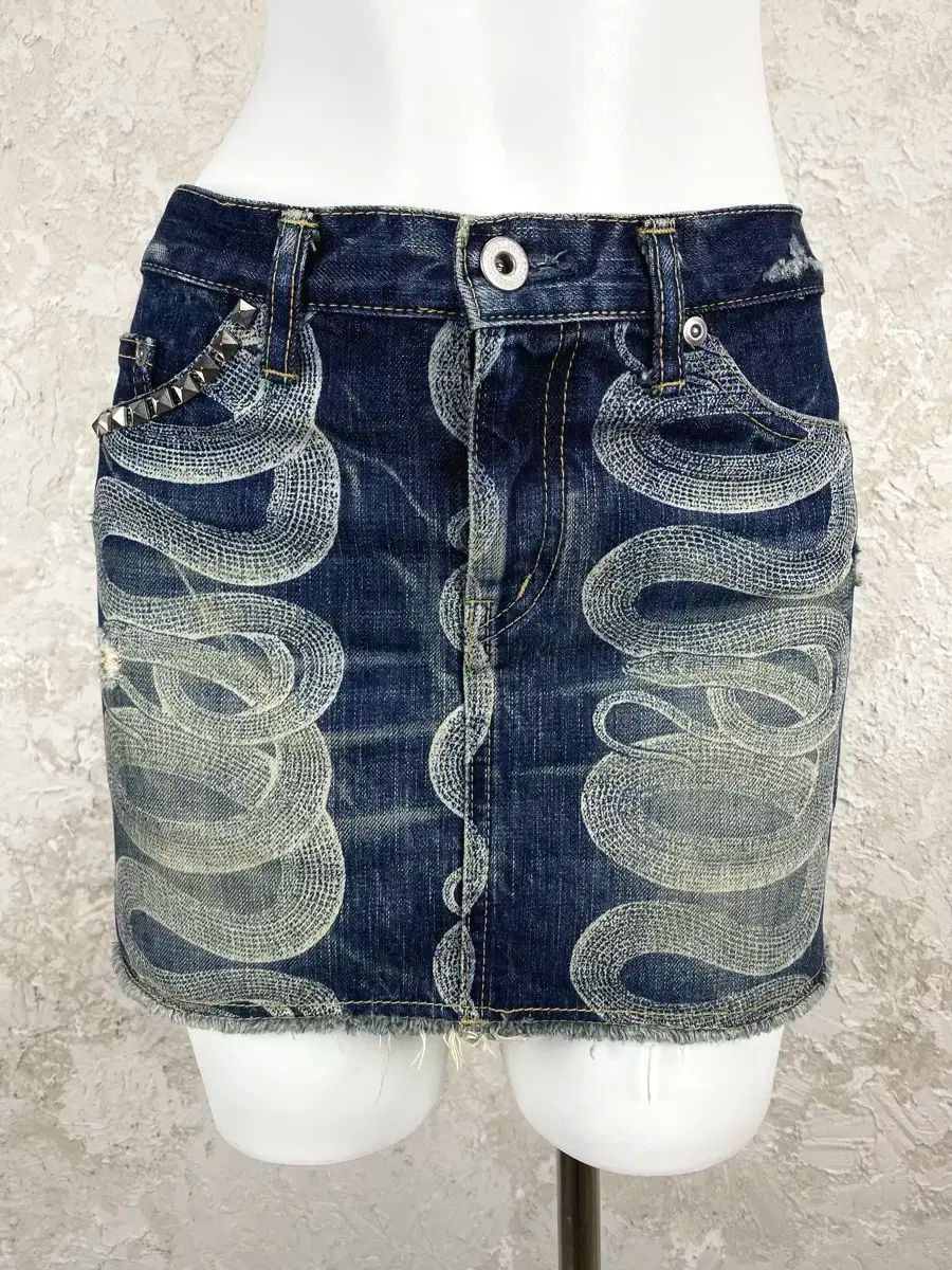 1990s ヒステリック グラマー ヘビ プリンティング デニム ミニ スカート