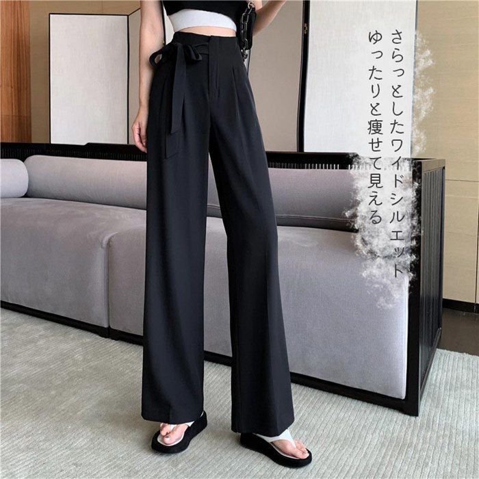 スーツパンツ レディース ロング丈 ドロスト ストレートパンツ