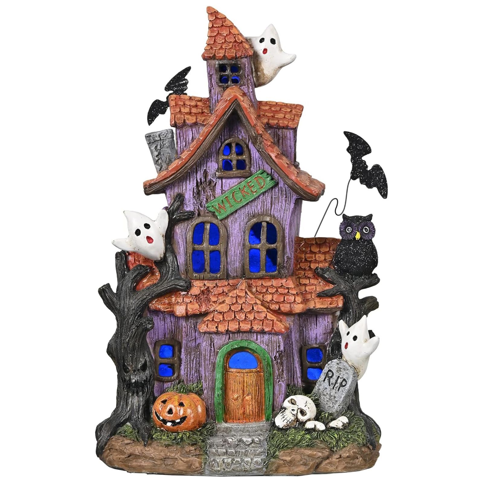 売切注意 お早めに ハロウィン置物 幽霊の家 お化け屋敷 ハロウィン ハロウィン ライト LEDライト付き 玄関 飾り 卓上飾り ホラー ゴースト Madelyn 幽霊 おしゃれ パーティーグッズ Valery プレゼント 樹脂製 22cm