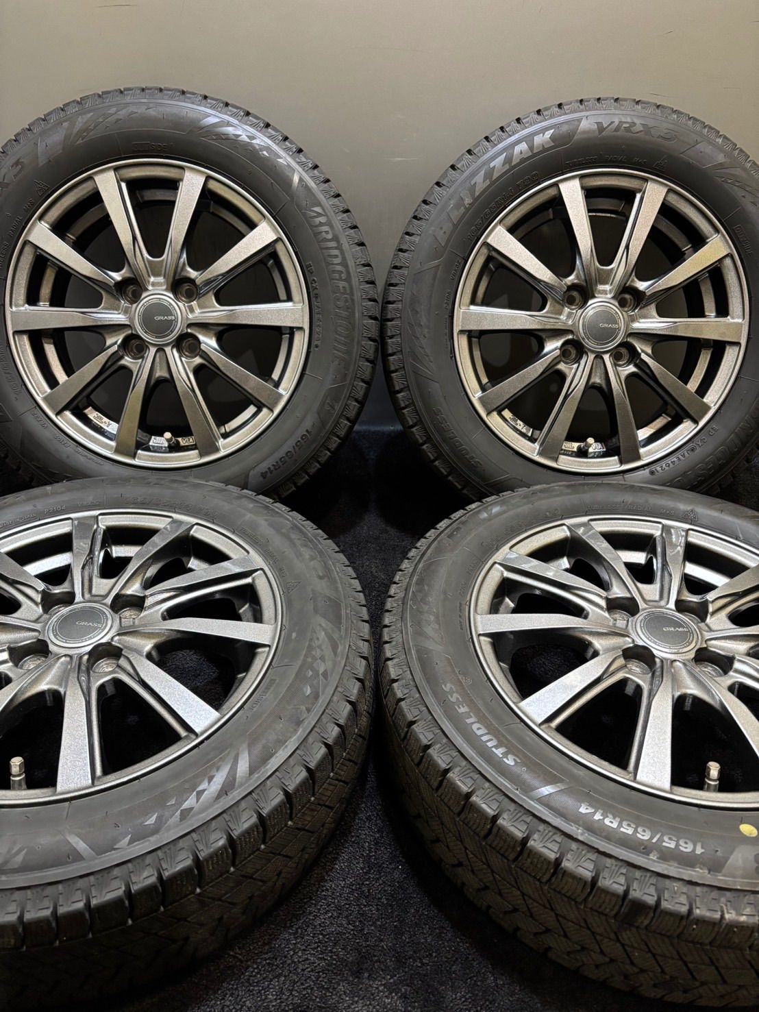 165/65R14 BRIDGESTONE/VRX3 21年製 GRASS 14インチ 5J +39 100 4H スタッドレス 4本 タンク ルーミー パッソ （南1-I446）