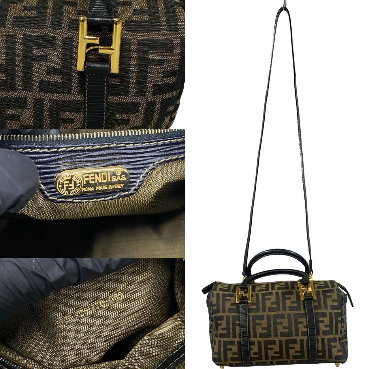 極 美品 袋付き FENDI フェンディ ズッカ FF 柄 ナイロンキャンバス
