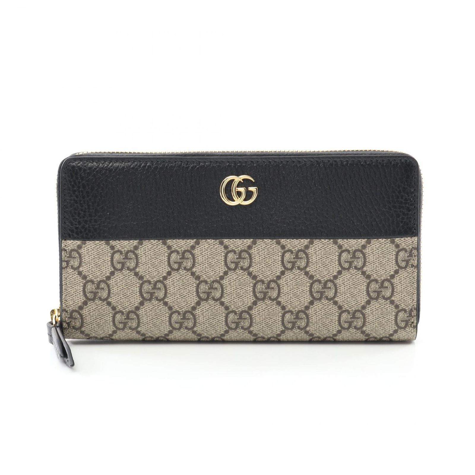 グッチ GUCCI ラウンド長財布 プチマーモント GGマーモント 45611717WAG1283 ベージュ|ブラック PVCコーティングキャンバス レザー ラウンド長財布 レディース