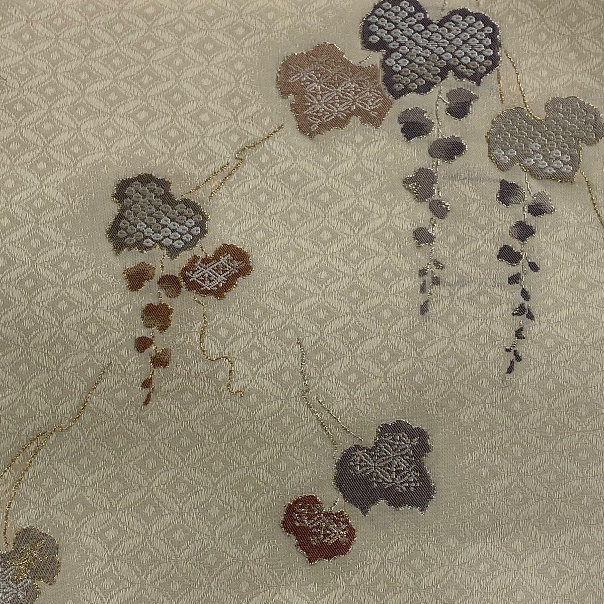付け帯 秀品 証紙 作り帯 蔦 金糸 ベージュ 正絹