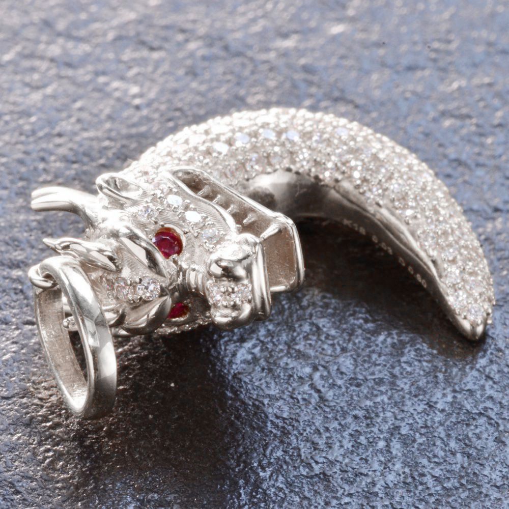 ペンダントトップ メンズ 18金 K18WG 18K ドラゴン 龍 ダイヤモンド