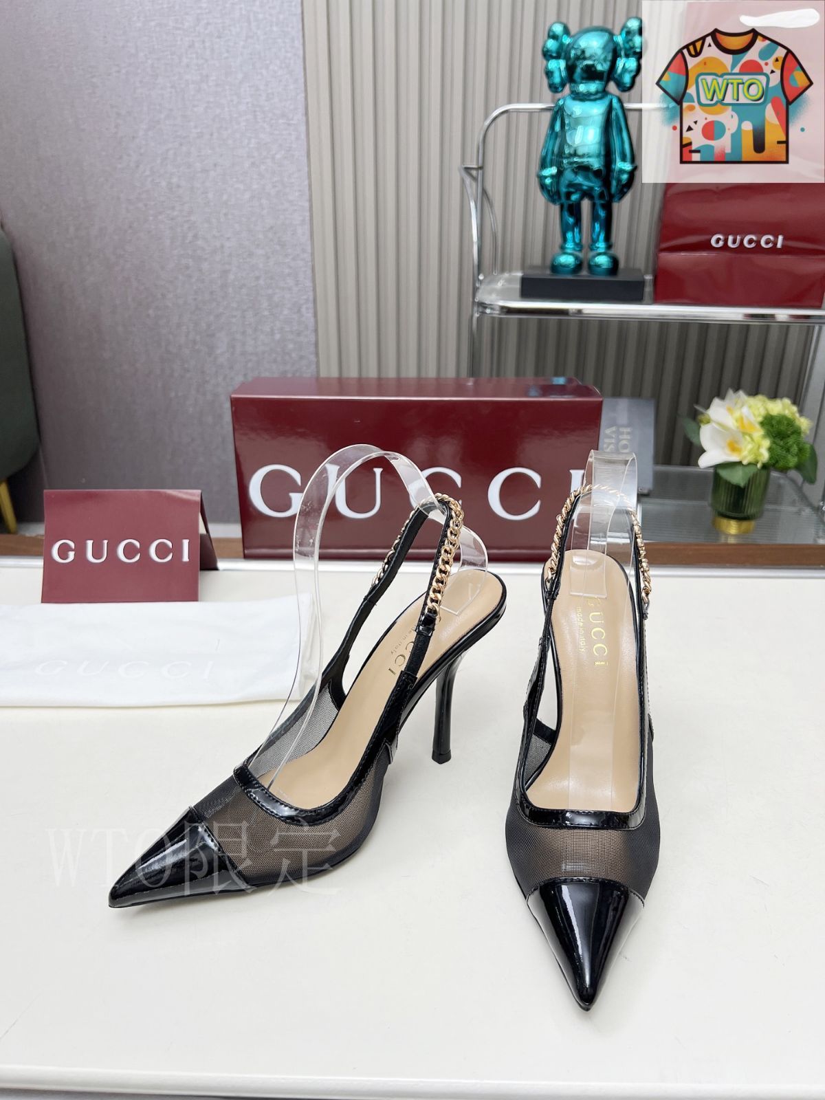 Gucci アルファベットチェーン ハイヒールシューズ02-3