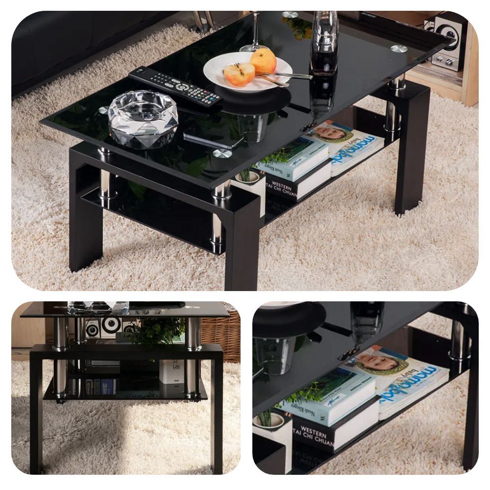 強化ガラステーブル｜幅88cm｜2段収納｜木製脚｜N506P270388B