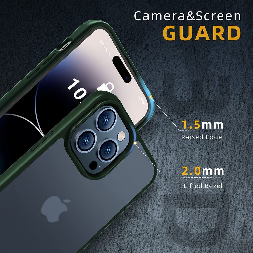 X-level iphone 14 Pro対応 ケース 米軍MIL規格 耐衝撃 半透明マット感ケース 指紋防止 薄い 耐久すり傷防止 カバー ワイヤレス充電対応 携帯 iPhone 14 Pro 6.1インチ専用 ケース(グリーン)