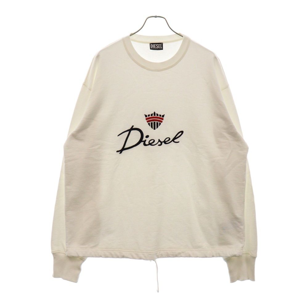 DIESEL (ディーゼル) S-MACSLESS フロントロゴ刺繍裾ドローコード付き クルーネックスウェット ホワイト A09029