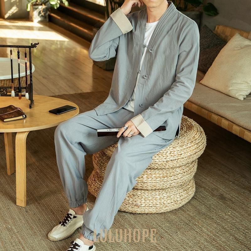 新作 セットアップ メンズ 上下セット 春服 綿麻 リネン生地 長袖 前開