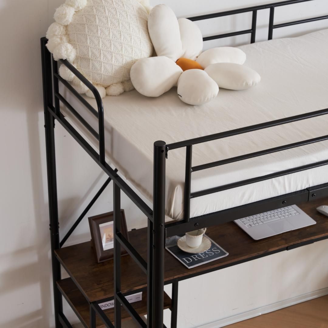 システムベッド/ロフトベッド システムベット ロフトベッド コンセント付きデスク付きラック棚付き