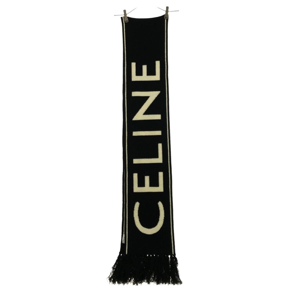CELINE (セリーヌ) ロゴデザイン カシミヤ混 ウール フリンジ マフラー  