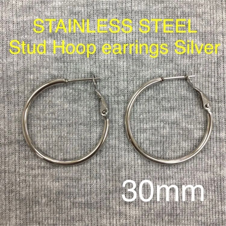 Stud earrings Silverフープスタッドピアス 両耳ペア30mm - メルカリ