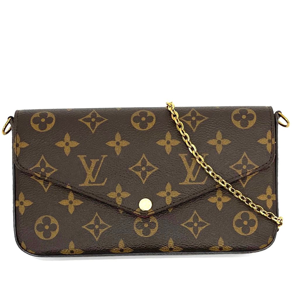 LOUIS VUITTON ルイヴィトン ショルダーバッグ モノグラム ポシェットフェリシー チェーンウォレット 財布 クラッチバッグ かばん 鞄 M61276    ブラウン 茶 フューシャ ゴールド金具 レディース 美品【品】約3cm長さ