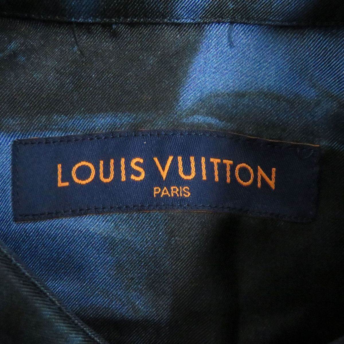 極美品□2021年製 LOUIS VUITTON/ルイヴィトン 1A8XBX LVソルトプリント 総柄 シルク100％ 長袖シャツ ネイビー系 XS イタリア製 正規品
