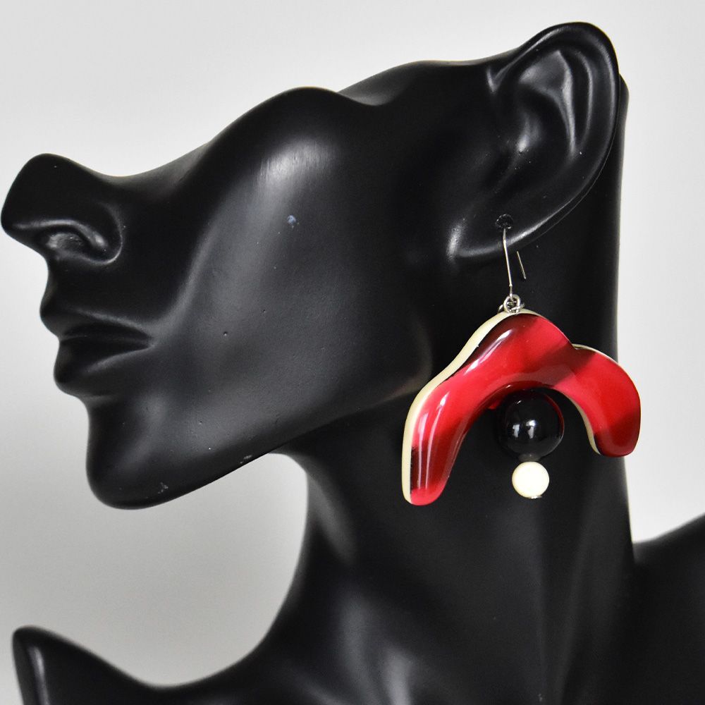 マルニ ピアス レディース 大きめ レッド ブラック ホワイト ストーン