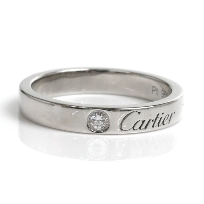 CARTIER カルティエ Pt950プラチナ エングレーブド 1P ダイヤ リング ...