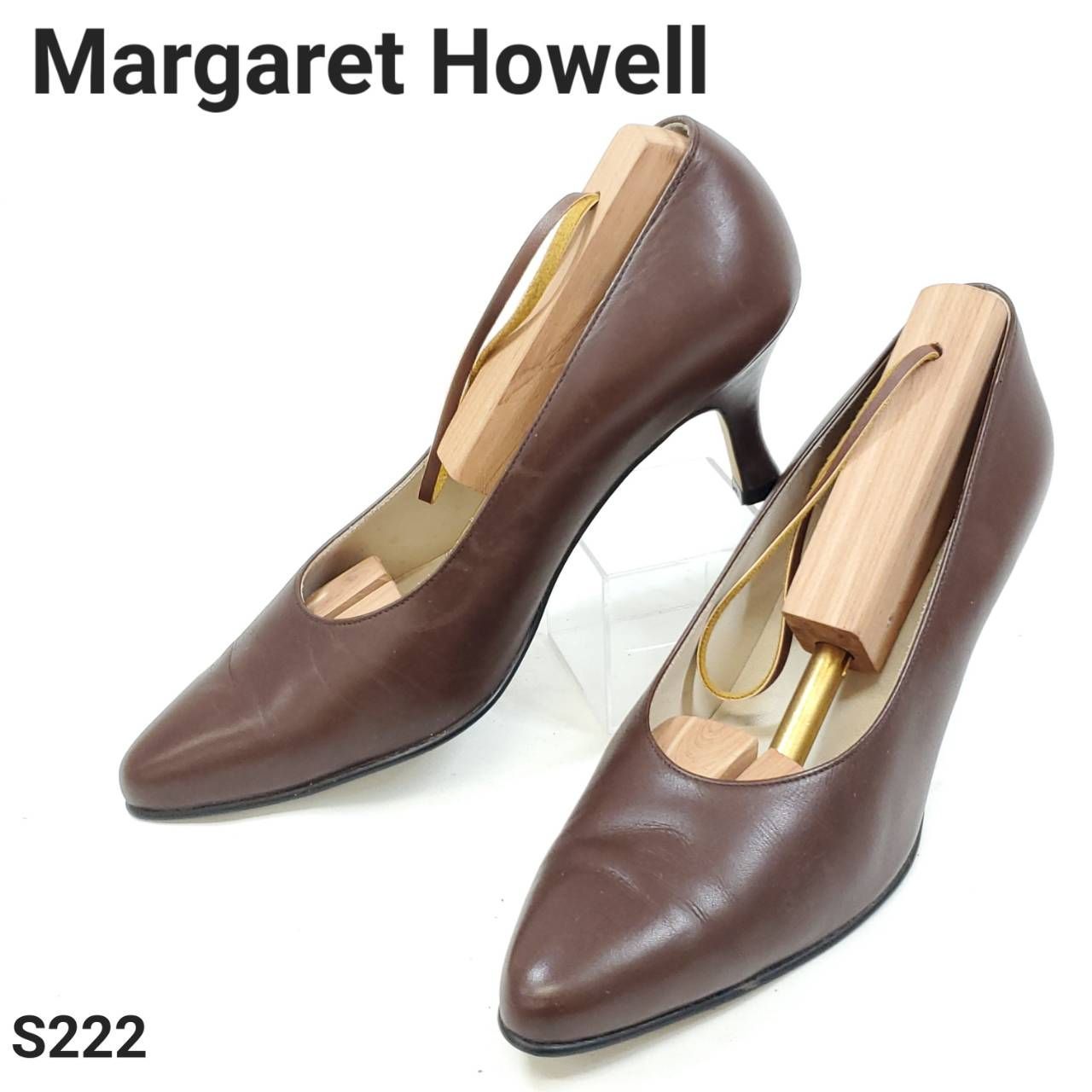 マーガレットハウエル パンプス シンプル ダークブラウン 22.5cm レザー