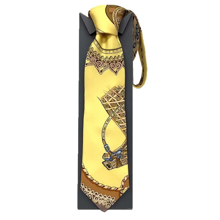 HERMES エルメス ネクタイ CRAVAT EN CARRE PAPEROLES パプロール 馬車と貴族 イエロー き aq12119