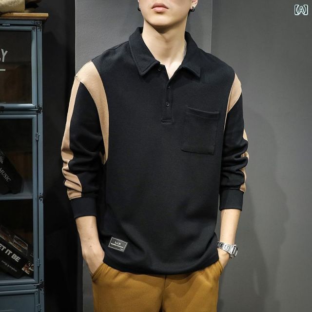 4XL 230 メンズ ファッション 服 オシャレ シンプル 大人 かっこいい 大きいサイズ ストリート 紳士服 アメリカン カジュアル ポロ シャツ 秋 スウェット シャツ 綿 長袖 T シャツ トップス