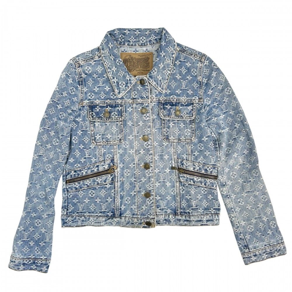 ルイヴィトン デニムジャケット レディース モノグラム 長袖 アウター 服 アパレル LOUIS VUITTON 38 ブルー 青 ゴールド金具    春 秋【中古品】