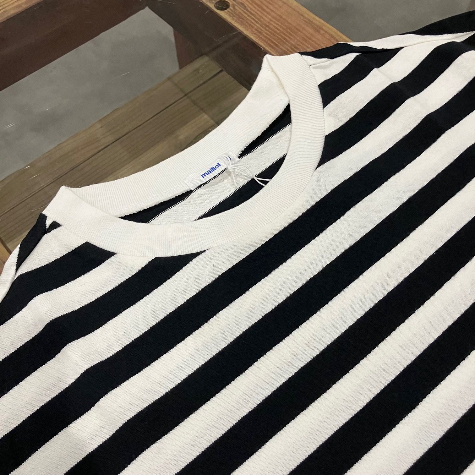 maillot マイヨ border flair s/s Tee BLACK ボーダー Tシャツ