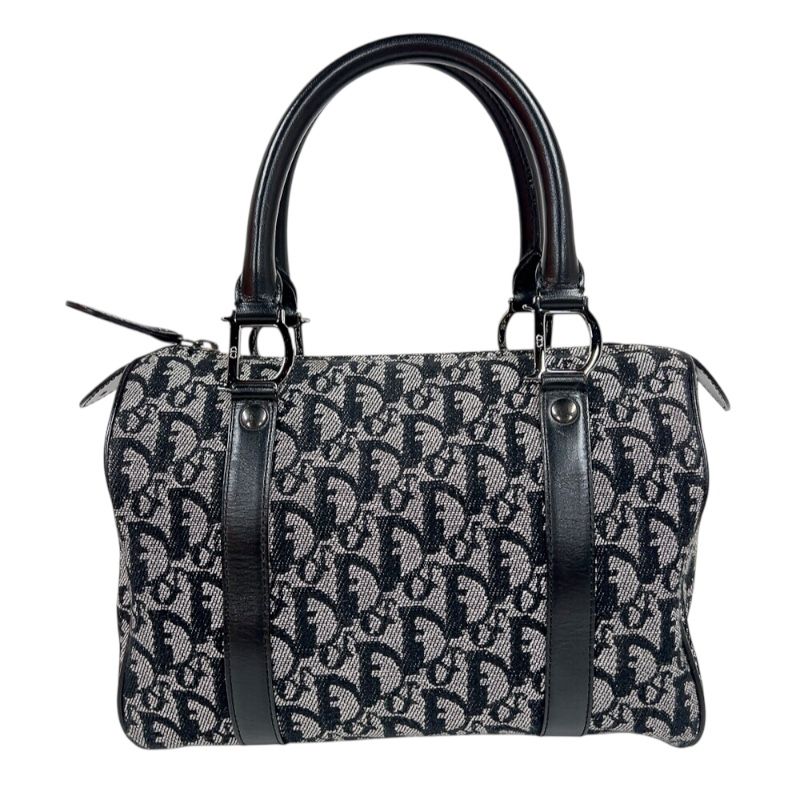 クリスチャン ディオール Christian Dior トロッター スモールボストンバッグ ブラック シルバー金具 キャンバス|レザー レディース ボストンバッグ