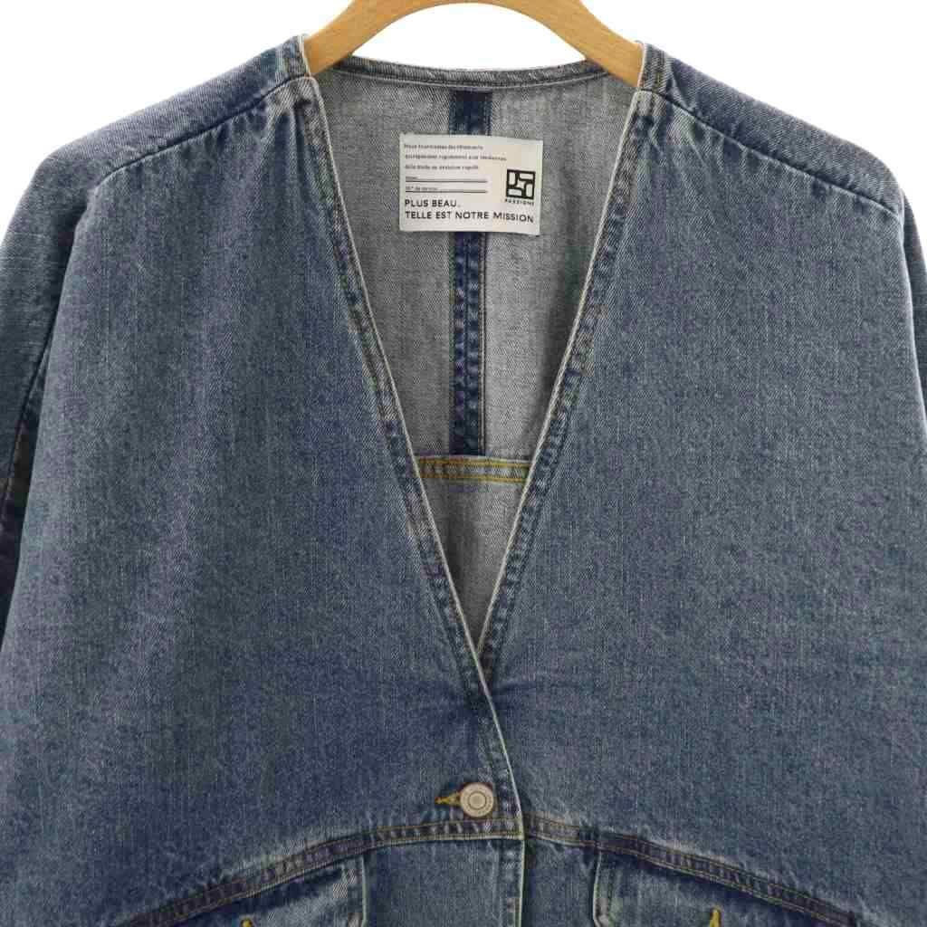 パシオーネ PASSIONE デニムジャケット ノーカラー 38 ブルー