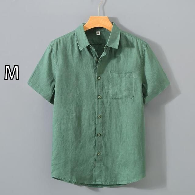 M メンズ ファッション 服 男性用 オシャレ シンプル 大人 かっこいい 大きいサイズ ストリート 紳士服 リネン 先染め 半袖 シャツ リネン フル リネンシャツ サマートップス
