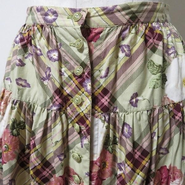 anc カネコイサオ KANEKO ISAO スカート 緑系 紫 花柄 チェック ロング