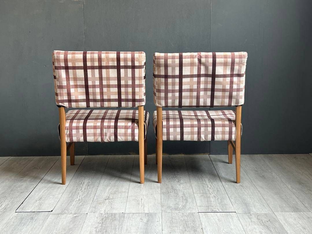 北欧風シンプルチェック柄ダイニングチェア椅子2脚セットNZ