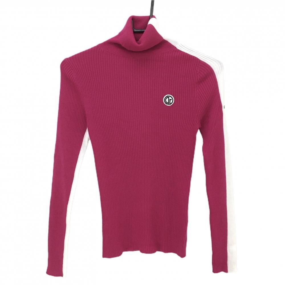 超 シーピージーゴルフ タートルネックセーター ピンク×白 リブ編み ワッペン ニット レディース 1 S ゴルフウェア CPG GOLF