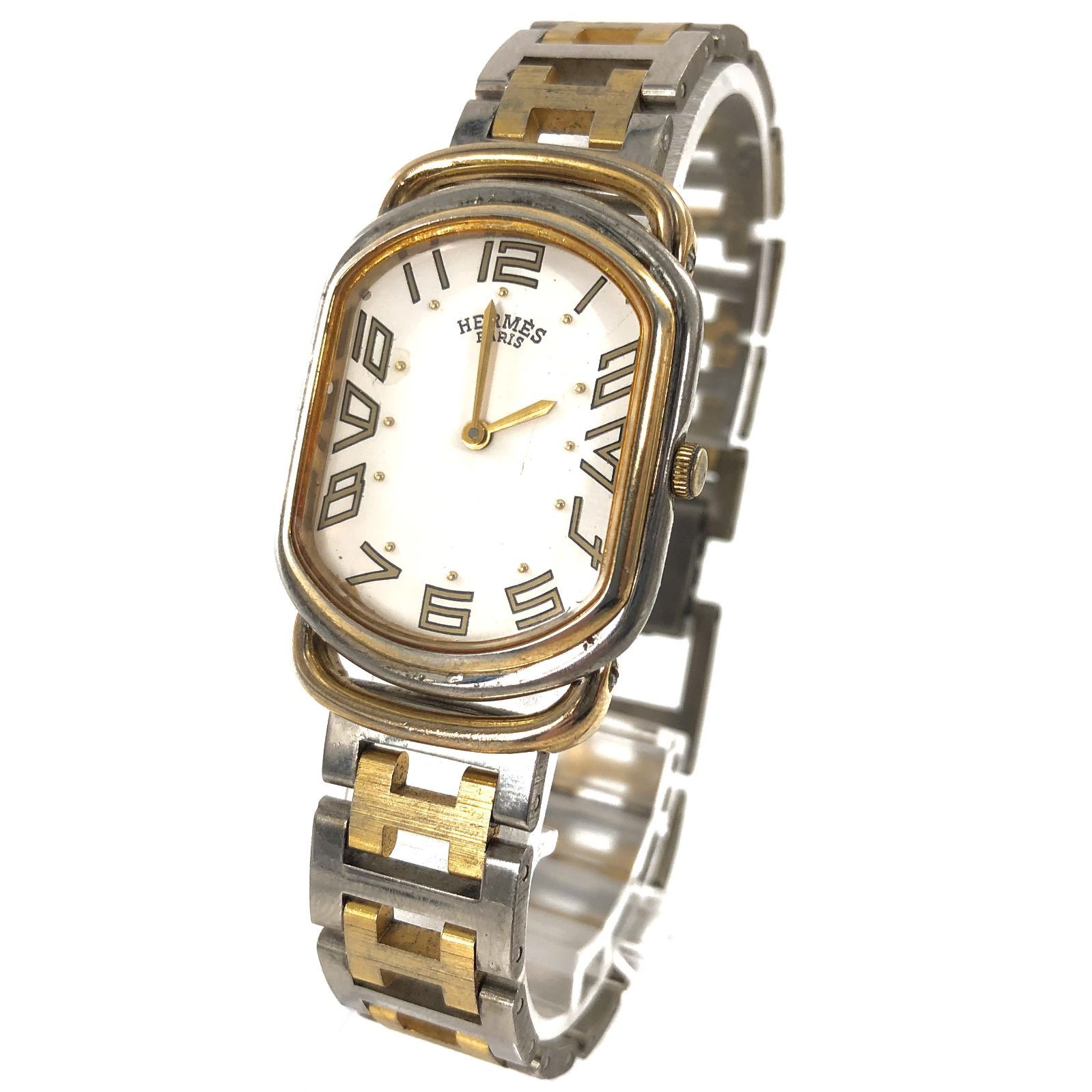 HERMES エルメス SS/QZ ホワイト文字盤 レディース腕時計【PF