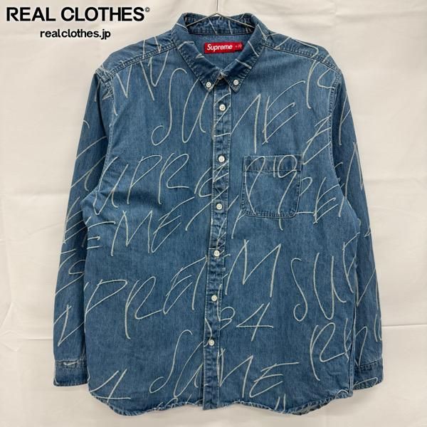 Supreme シュプリーム 23AW Handwriting Jacquard Denim Shirt ハンドライティング ジャガード デニム 長袖シャツ XL
