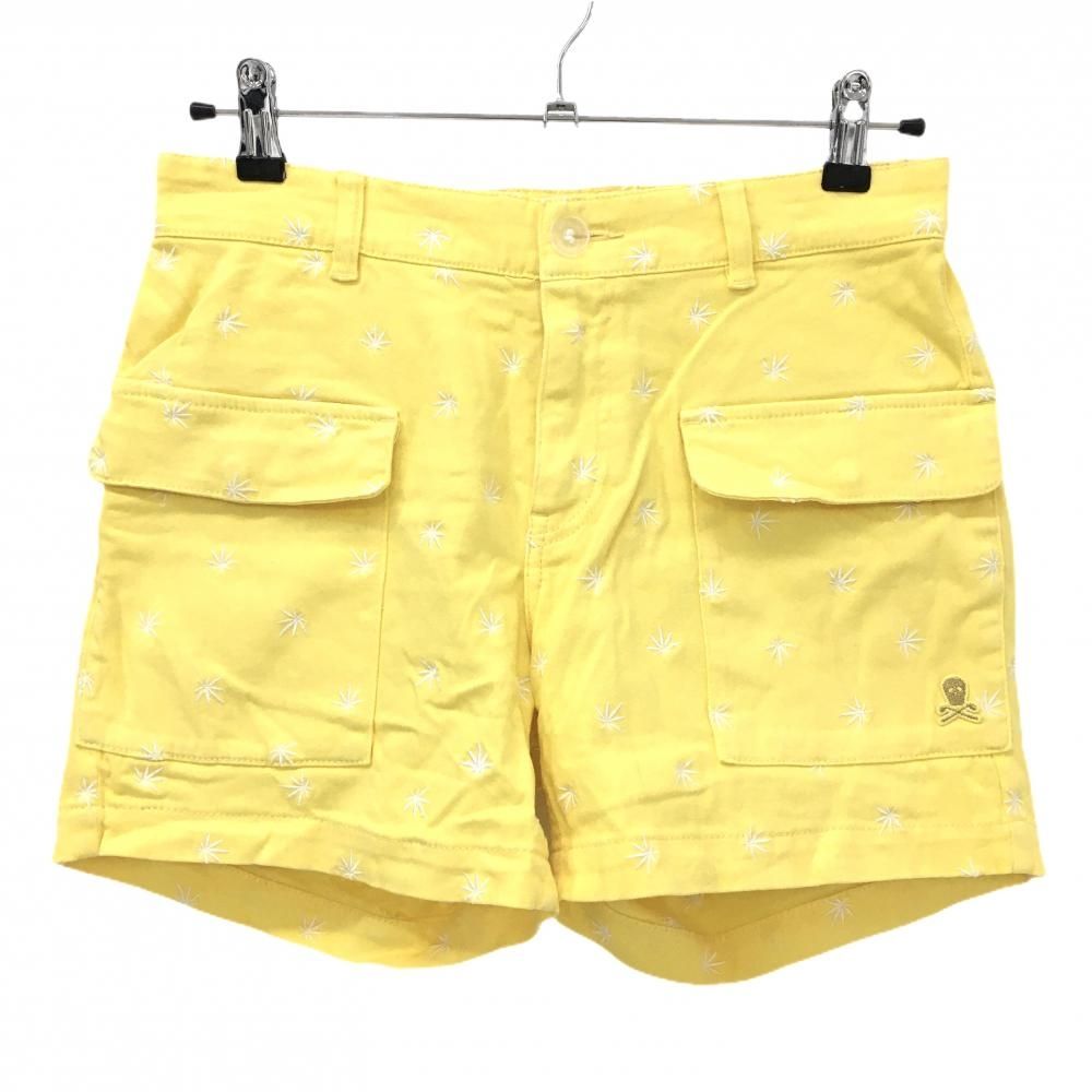 マークアンドロナ ショートパンツ イエロー×白 リーフ柄 ストレッチ