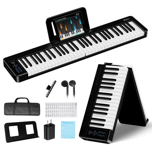 電子ピアノ折りたたみ式61鍵盤タッチレスポンス対応ポータブルキーボード初心者セット ペダル|譜面台|耐衝撃ケース付属Bluetooth接続大容量バッテリー内蔵日本語説明書付き