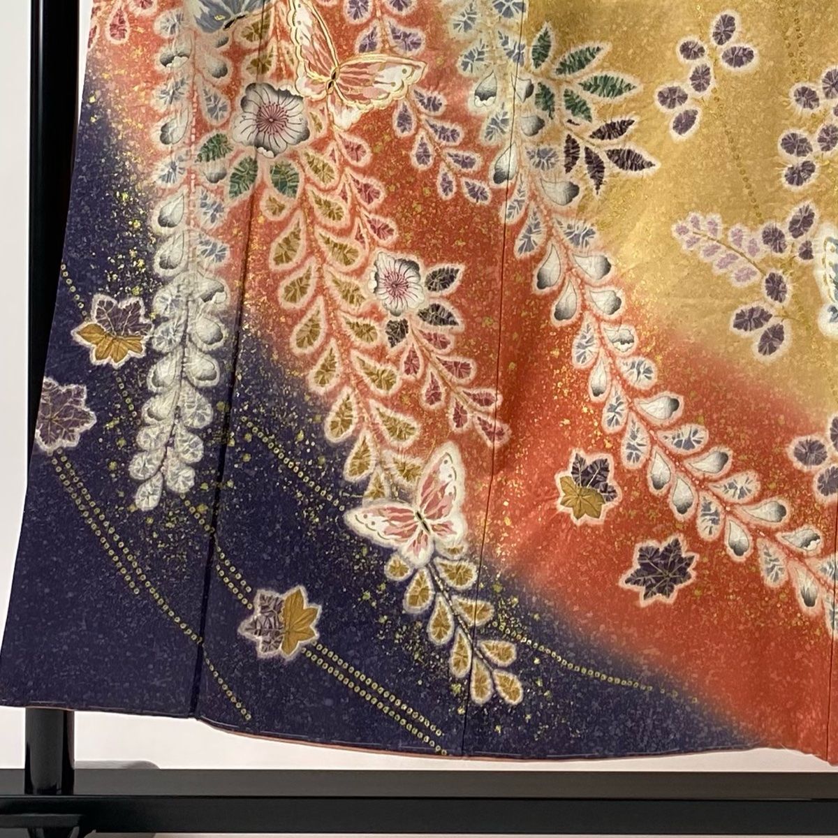 振袖 身丈154.5cm 裄丈62cm S 袷 辻が花 蝶 金糸 金彩 サーモン