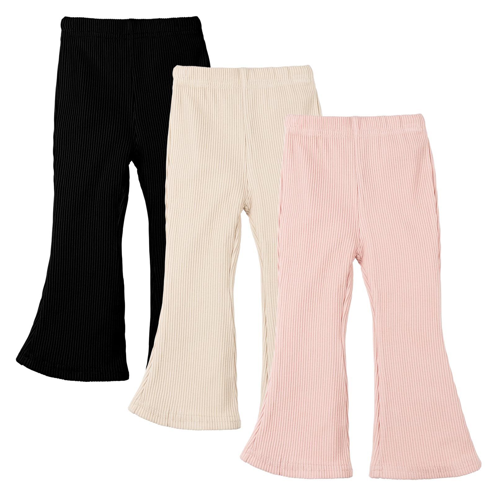 セット3_100 [Miipat] 子供服 女の子 フレアパンツ キッズ 3枚セット ストレッチパンツ レギンスパンツ 長ズボン リブ 無地 綿 美脚 女児服 ガールズ 通園 通学 普段着 (セット3，100)