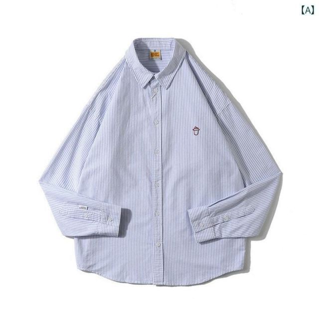 メンズ ファッション 服 男性用 オシャレ シンプル 大人 かっこいい 大きいサイズ ストリート 紳士服 刺繍 長袖 シャツ ストライプ 韓国 スタイル シャツ ファッション カジュアル トップス ジャケット